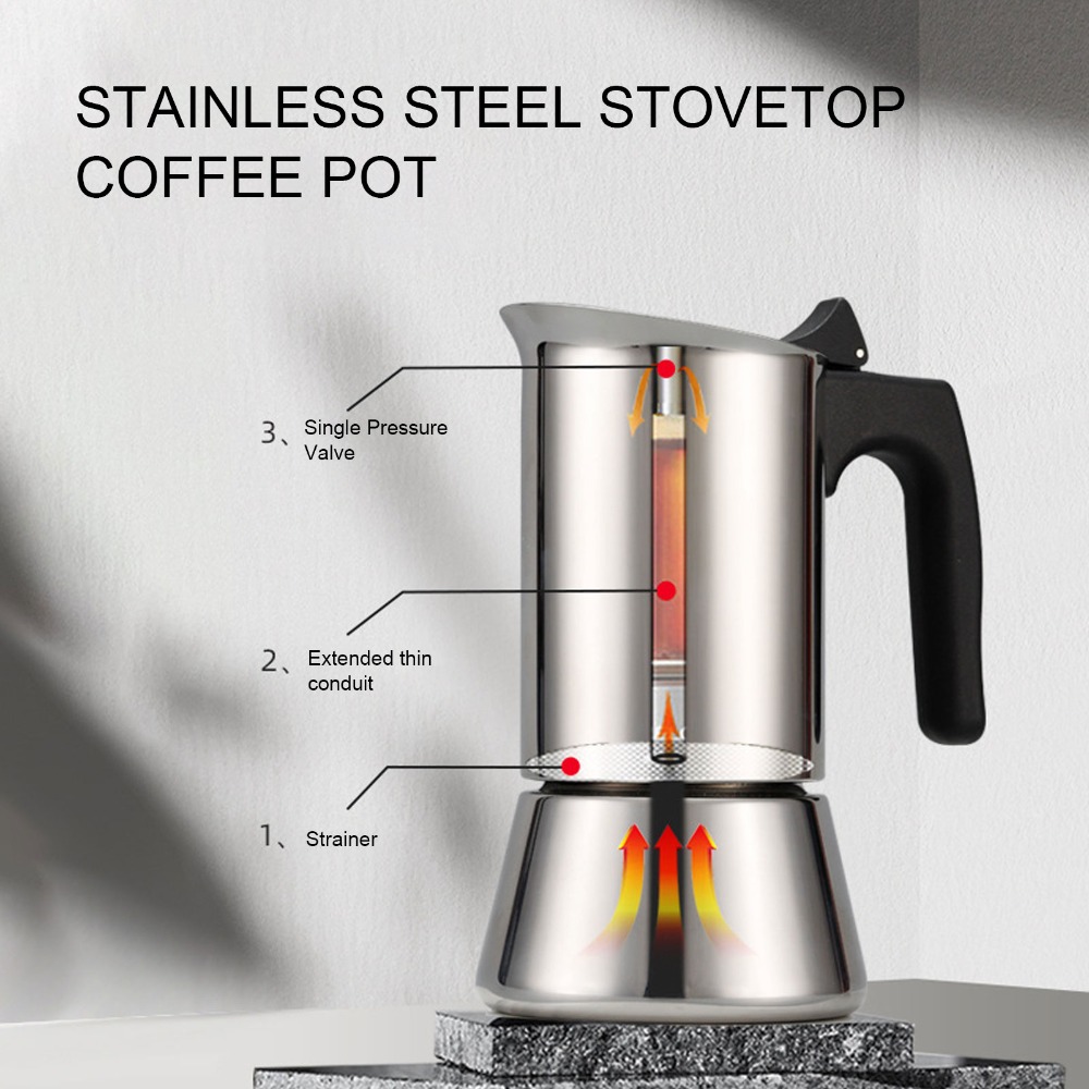 Quality Coffee Equipment - Paslanmaz Çelik Moka Pot Büyük Kapasiteli