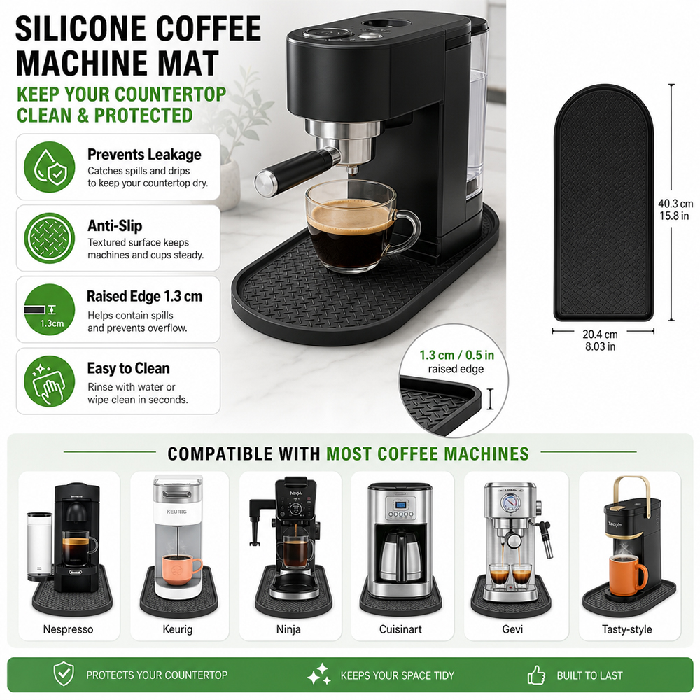Coffee Equipment Tray - Silikon Kahve Makinesi Matı 40x20cm Kaymaz
